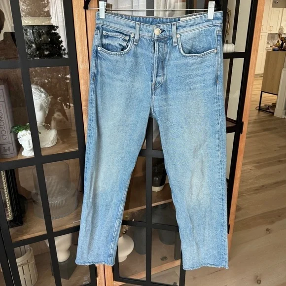 rag & bone maya high rise ankle straight jeans light wash raw hem - Picture 2 of 11